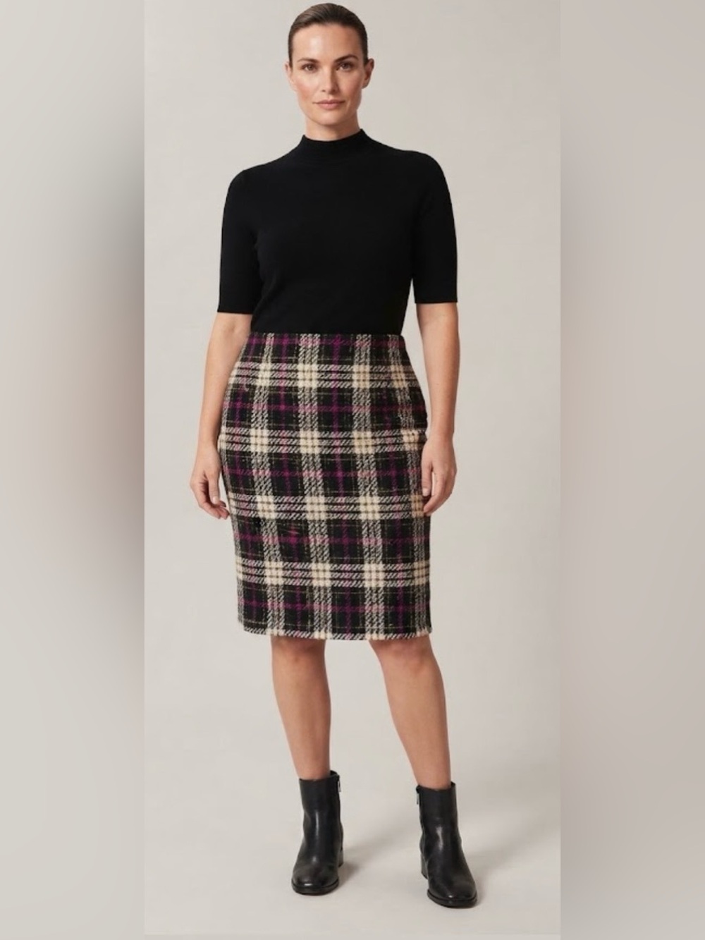 Vintage Liz Claiborne wool mohair blend skirt texture multi-color plaid tweed 16